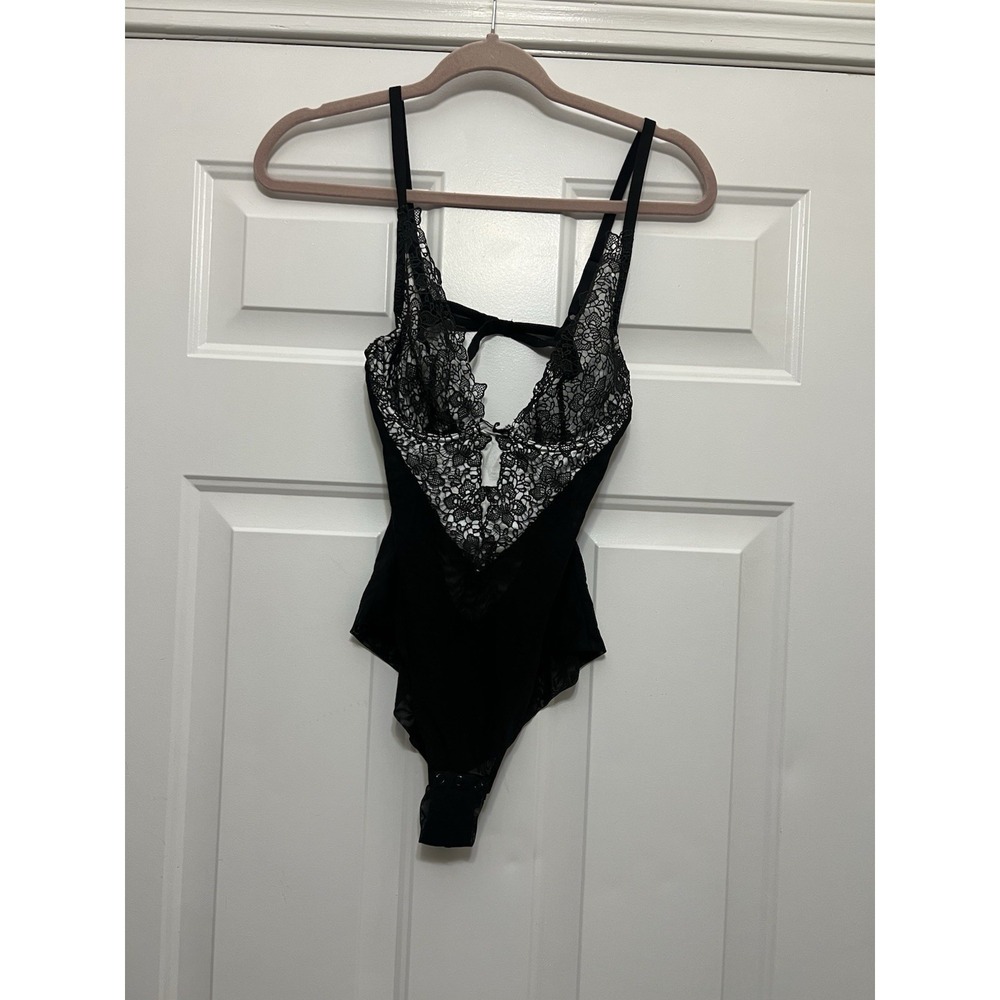 Ms Naory Italy Black Lingerie Bodysuit 34 XS Peignoir Coquette Lace Romantic VTG